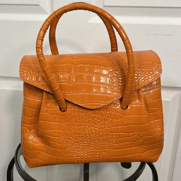 Patricia Nash Orange Croc-Embossed Satchel - Picture 4 of 13